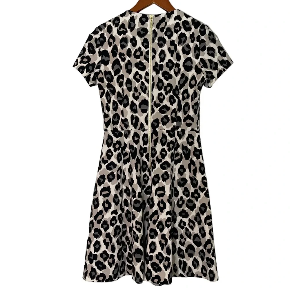 Eliza J Leopard Print Short Sleeve Fit & Flare Mini Dress Size 4 Tan Black - Picture 2 of 11